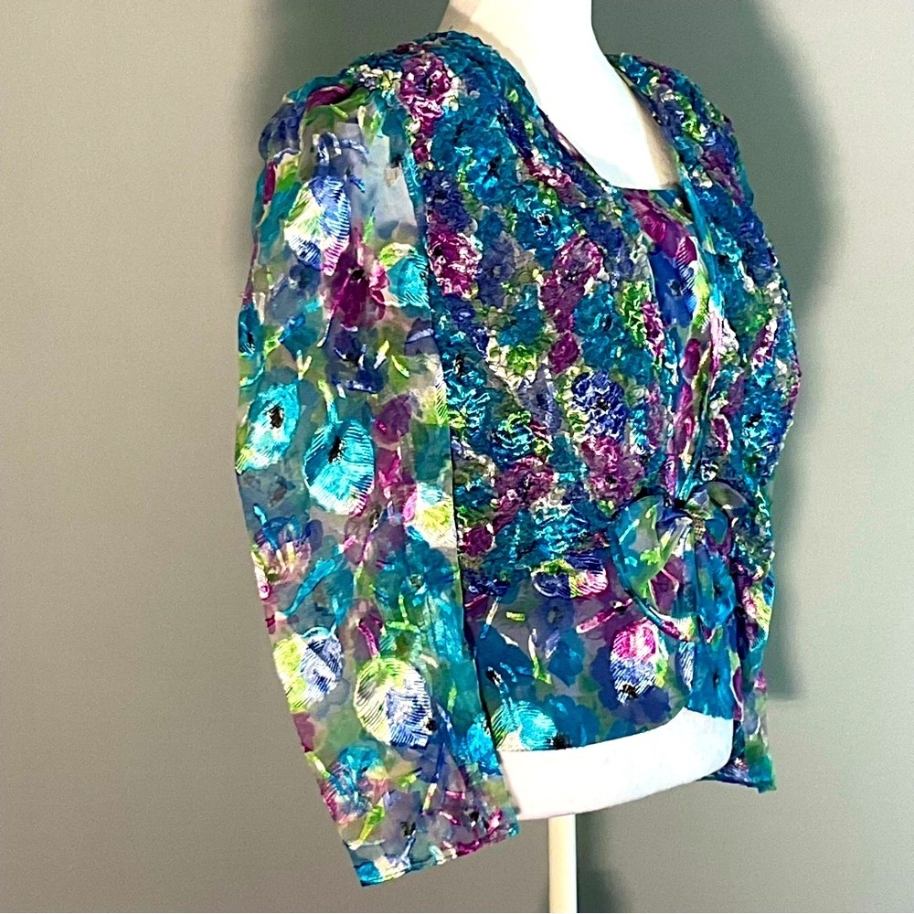 Rare Vintage Patra Made USA 80s 90s Floral Peplum Blouse Size 10 - Picture 8 of 16